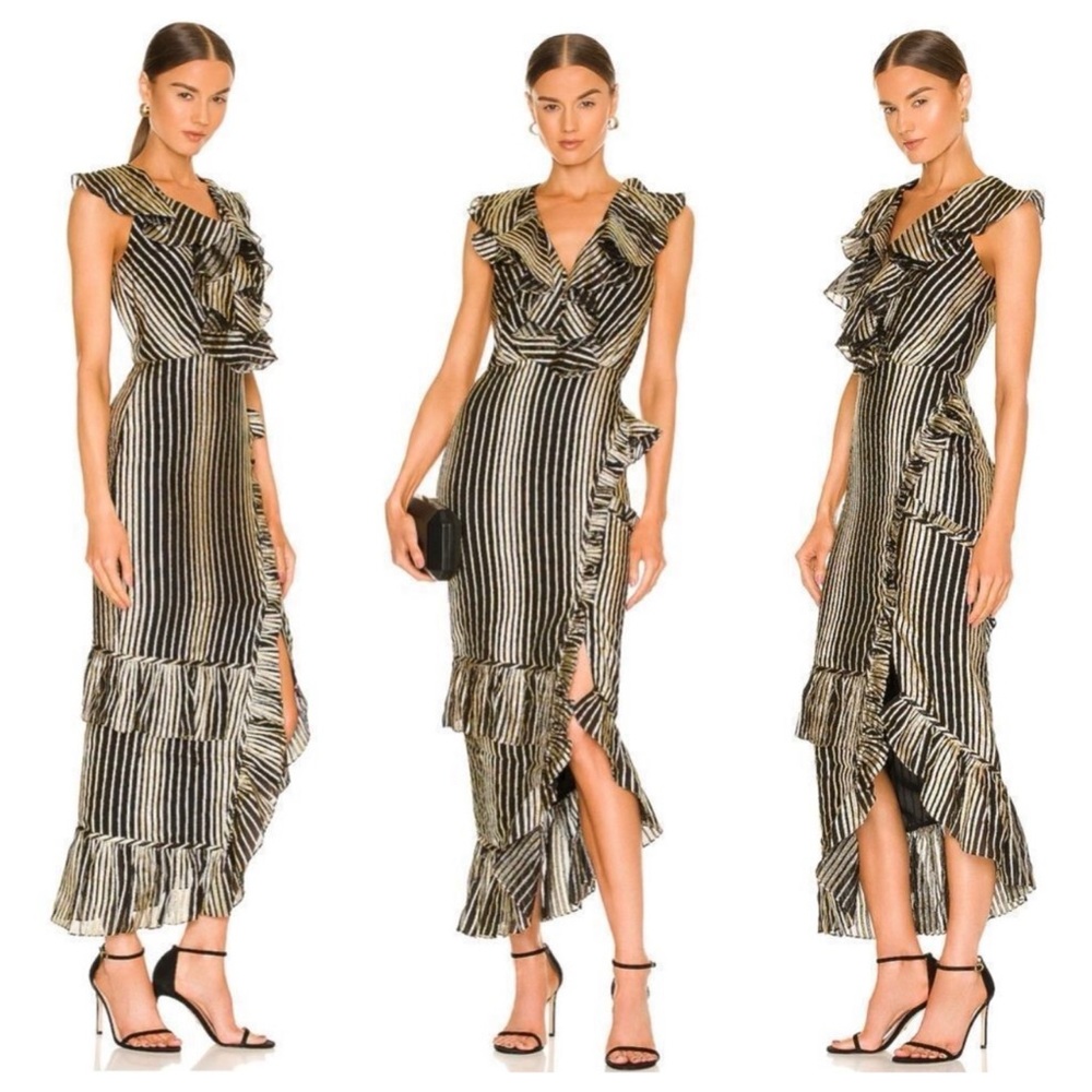 SALONI Anita maxi Dress in Black & Light Gold